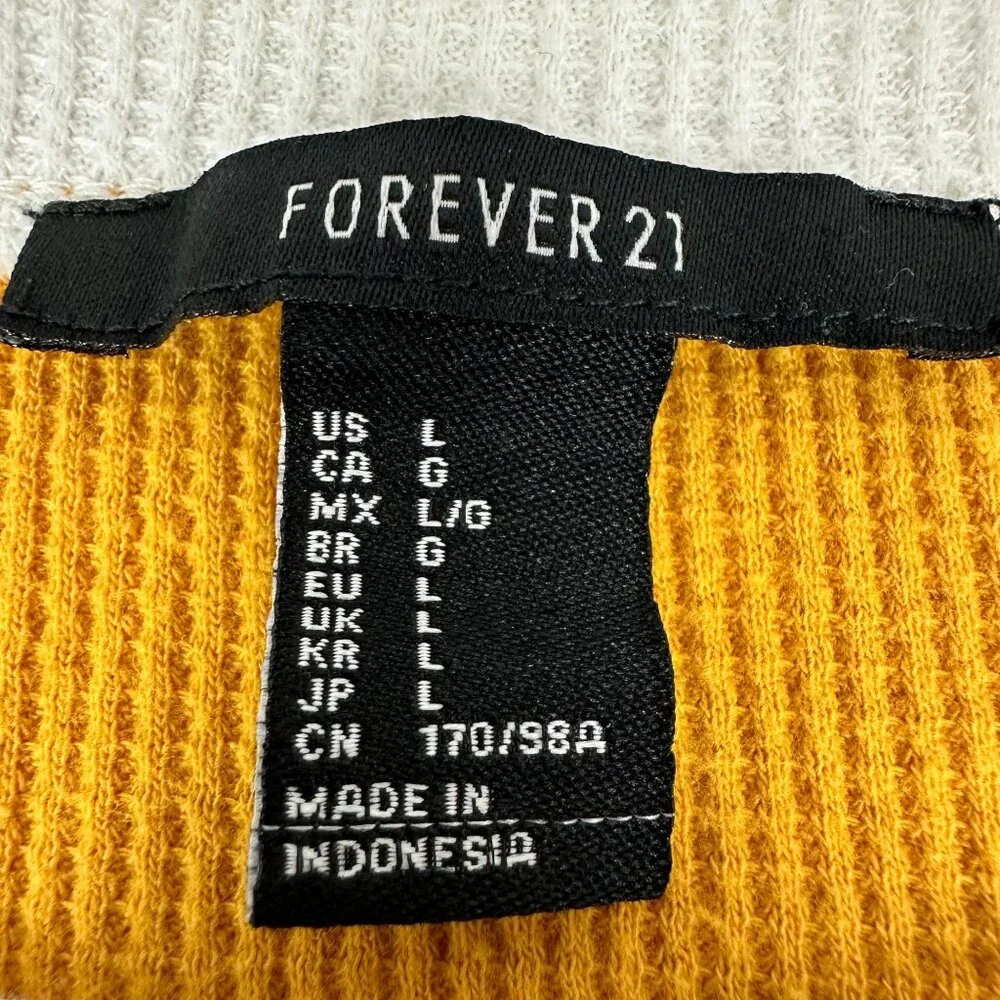 Forever 21 Women's Ribbed Long Sleeve Knit Crop Top Mustard Yellow Size L